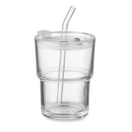 Üveg pohár szívószállal 400 ml