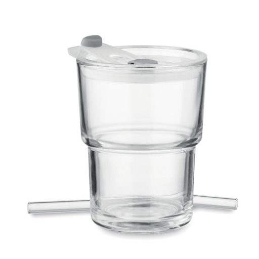 Üveg pohár szívószállal 400 ml