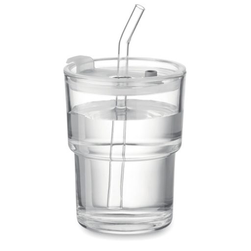 Üveg pohár szívószállal 400 ml