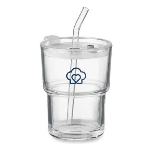 Üveg pohár szívószállal 400 ml