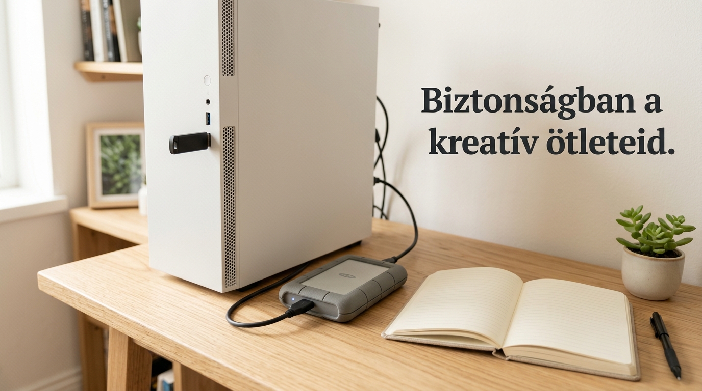 Számítógéphez csatlakoztatott pendrive és külön meghajtó az adatok mentéséhez