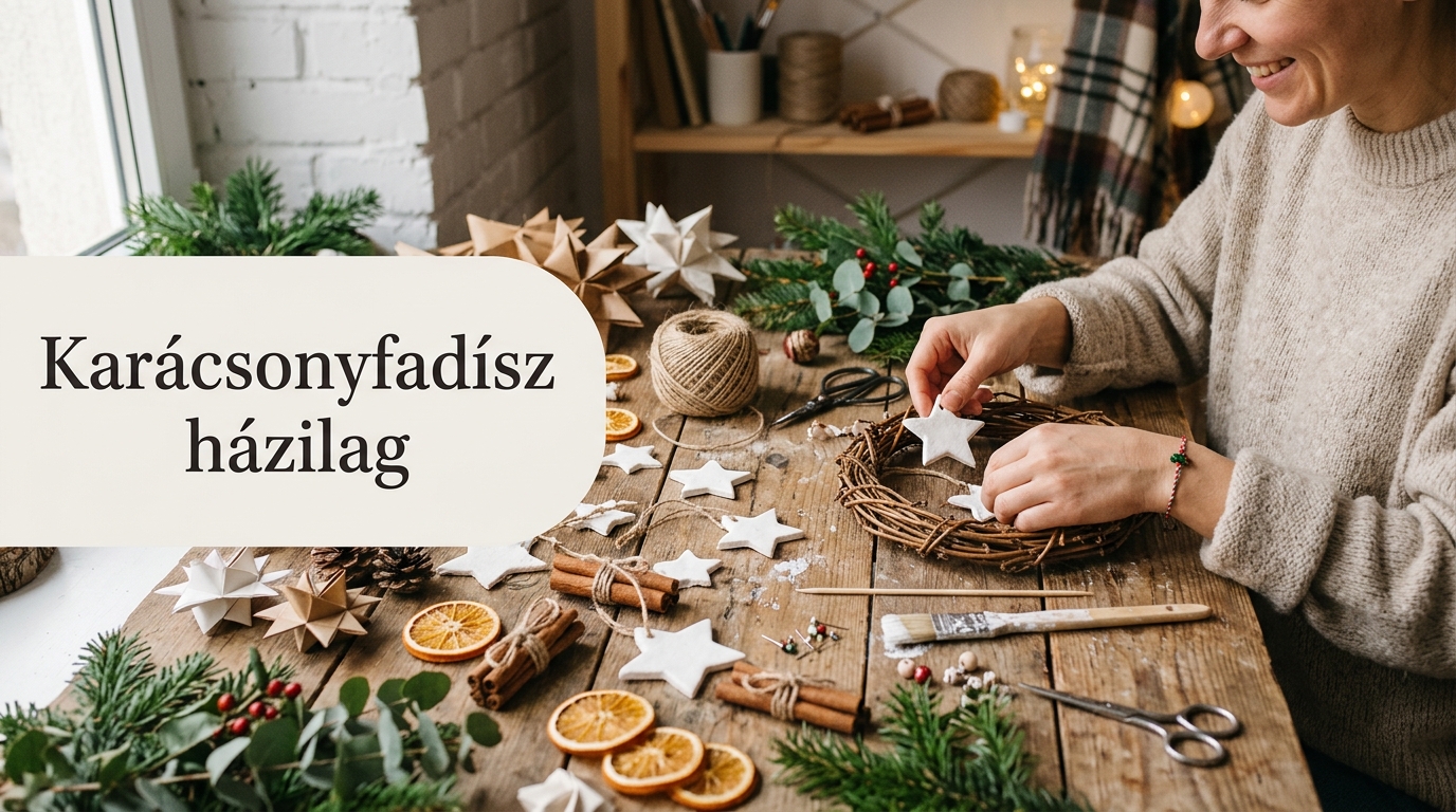 Különféle házi készítésű karácsonyfadíszek az asztalon