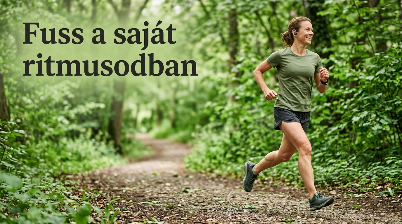 Futó vezeték nélküli fülhallgatóval parkban