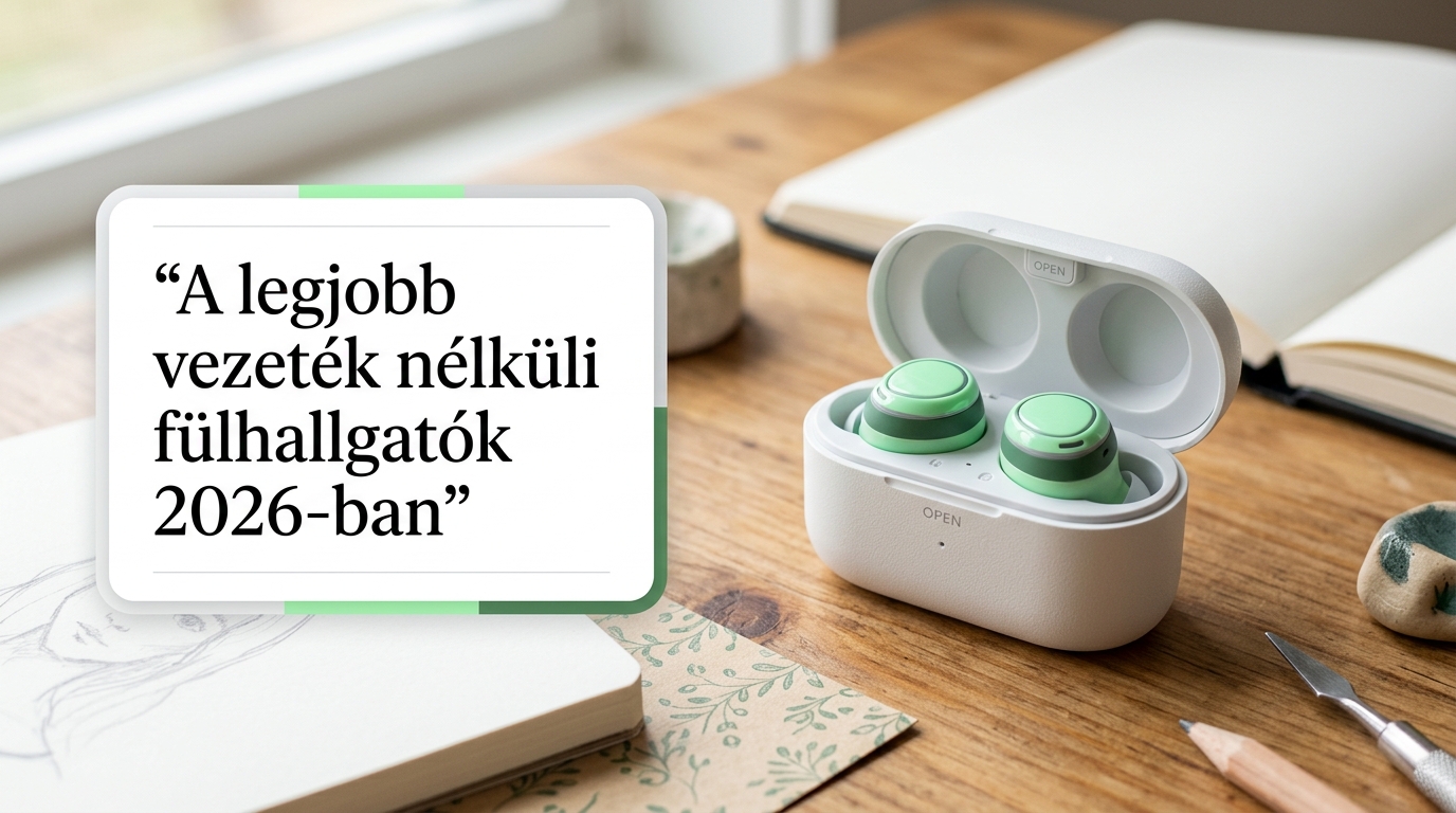 Vezeték nélküli fülhallgató töltőtokban egy fa asztalon